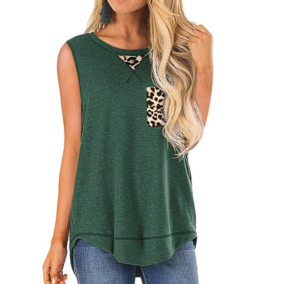 Dokotoo Tops - 🔴SOLD Sleeveless Green High Low Tank Leopard